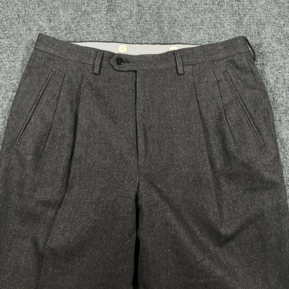 Luciano Barbera Pants Mens 34x29 Wool Pleated Cuffed Gray Flannel Italy EU 48